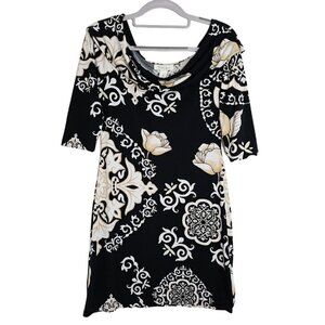 WHITE HOUSE BLACK MARKET Dress BLACK TAN WHITE FLORAL size XS Half Sleeve Preppy
